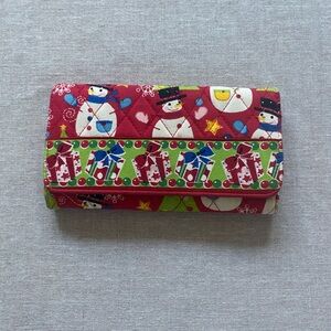 Vintage quilted red holiday snowman whimsical Christmas print wallet.
